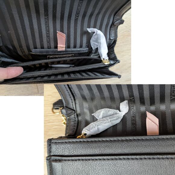 NEW Victorias Secret Crossbody Shoulder Bag Black Gold Chain Small Ltd Edition - Picture 7 of 10